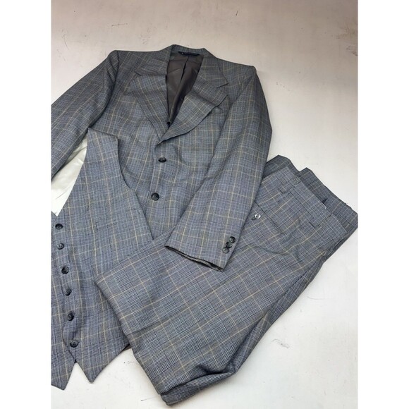 Klopfensteins Other - 1970s Tweed 3 Piece Suit Gray Prince of Wales Glen Plaid Check 44L 38x33 Union